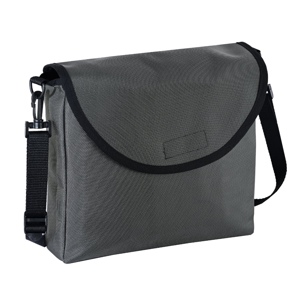 LVAD messenger bag in Gray with durable Canvas material, dual battery holders, controller pocket, and quick-release strap.